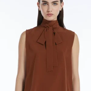 Max Mara Studio Lira Crêpe de Chine topp med sløyfe