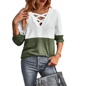 Maricar - V-hals kryssovergang Patchwork genser