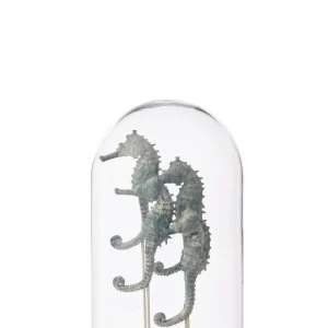 Dekorativ klokkekrukke sjøhest glass hvit/blå stor H:26cm